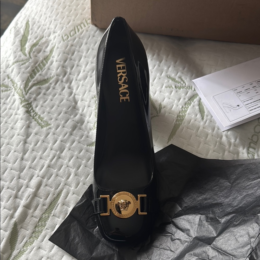 Versace Women's Black Pumps with Gold Accent Médusa